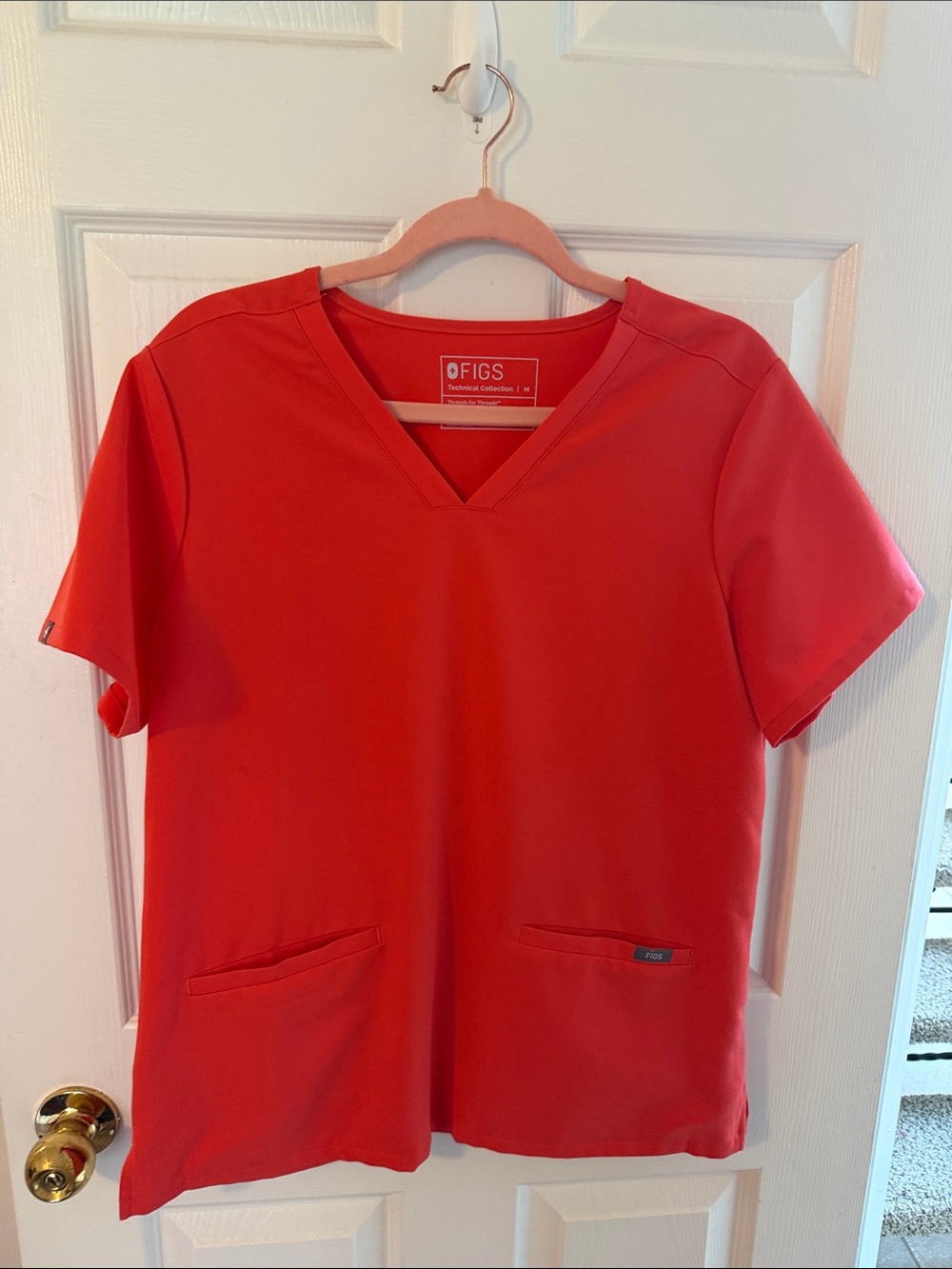 Figs Women’s V-Neck Short Sleeve Top in Bright Red